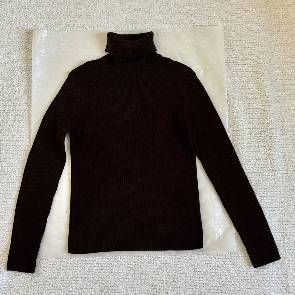 The Limited Ribbed Dark Brown Turtleneck Sweater- 100% Cotton - Picture 14 of 15